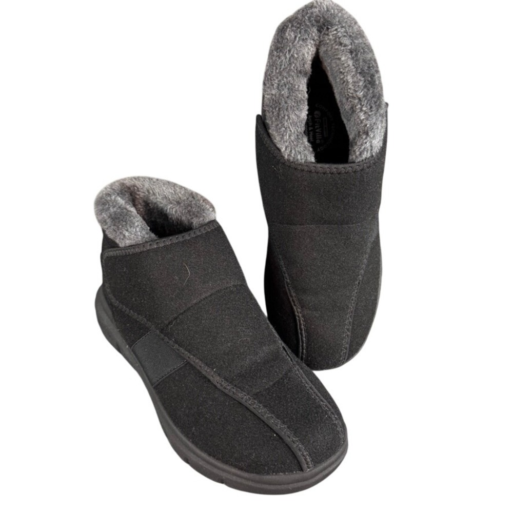FitVille Womens ReboundCore Winter Slippers Black Faux Fur Lined Orthopedic 10